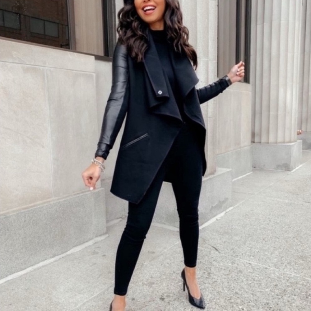 Women's Spanx Black Jacket with Faux Leather Sleeves